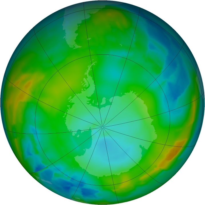Antarctic ozone map for 13 July 2012